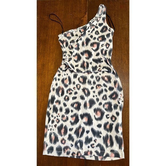 Kardashian Kollection Asymmetrical Leopard Dress S‎ leopard knee length #522 - Picture 8 of 12